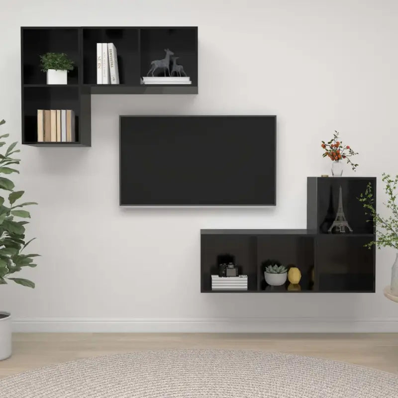 Hoogglans Grijs Tv-Meubelset met Opbergruimte en Wandmontageopties - Hoogglans zwart / 4 - Tv-meubels