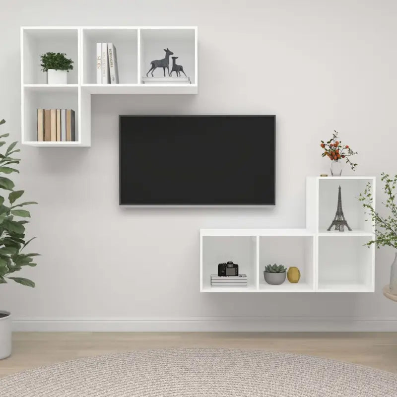 Hoogglans Grijs Tv-Meubelset met Opbergruimte en Wandmontageopties - Wit / 4 - Tv-meubels