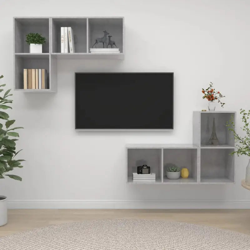 Hoogglans Grijs Tv-Meubelset met Opbergruimte en Wandmontageopties - Betongrijs / 4 - Tv-meubels