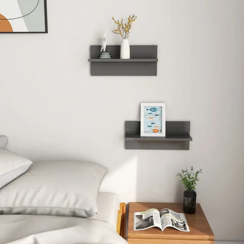 Hoogglans Grijs Wandplank voor Tv boeken en decoratie - Hoogglans grijs / 2 / 1 - Wandplanken