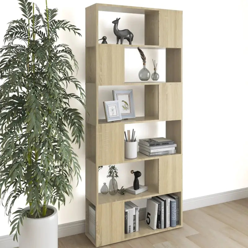 Hoogglans wit Boekenkast bewerkt hout met strak ontwerp - Sonoma eiken / 1 / 80 x 24 x 186 cm - Boekenkasten