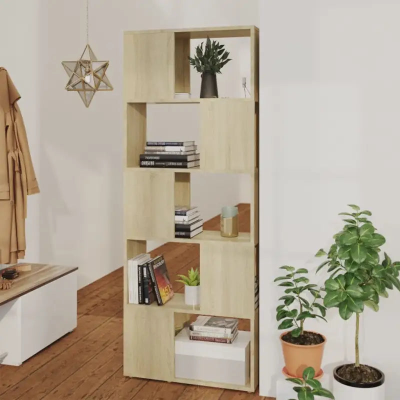 Hoogglans wit Boekenkast bewerkt hout met strak ontwerp - Sonoma eiken / 1 / 60 x 24 x 155 cm - Boekenkasten