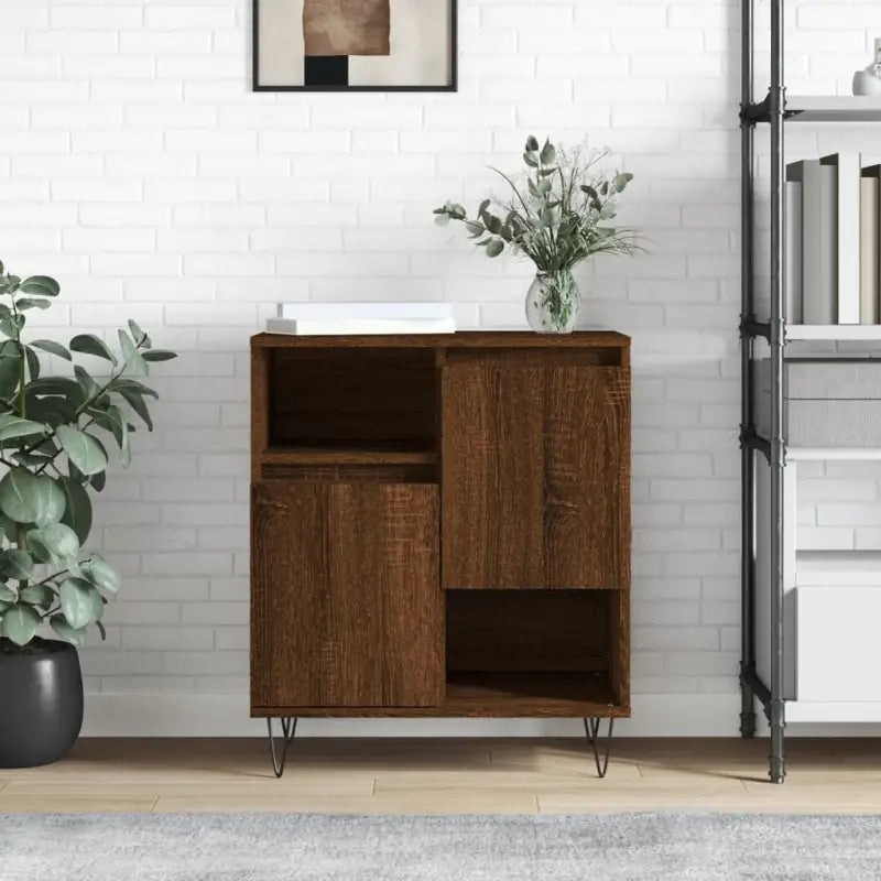 Hoogglans wit dressoir met bewerkt hout en ijzeren poten - bruin eikenkleur / 1 - Dressoirs & buffetkasten