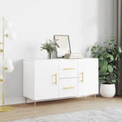 Hoogglans wit dressoir met bewerkt hout en metalen poten - Wit / 1 - Dressoirs & buffetkasten