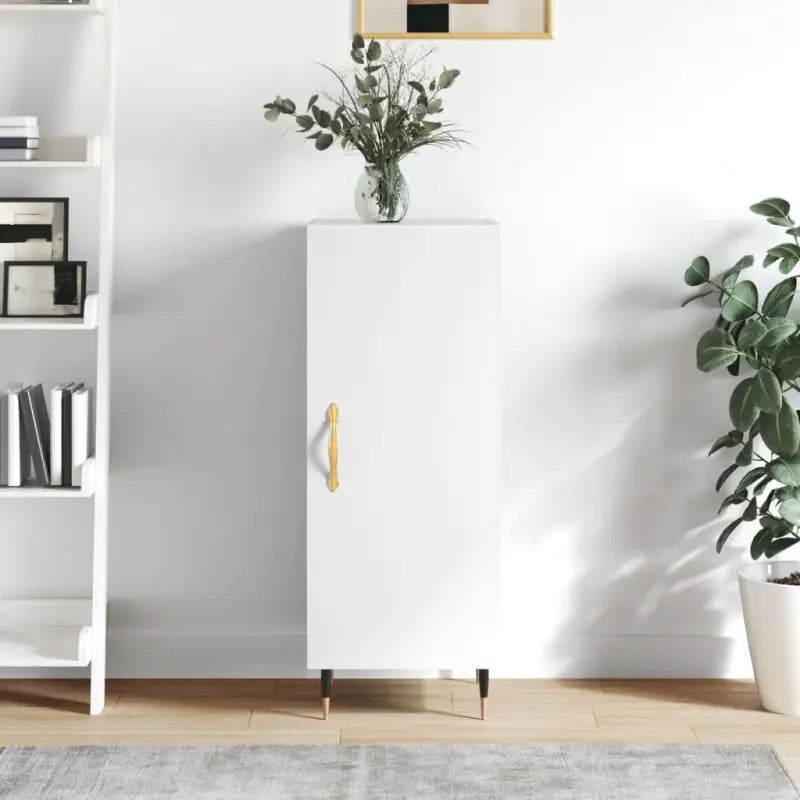 Hoogglans wit dressoir met bewerkt hout en metalen poten - Wit / 1 - Dressoirs & buffetkasten