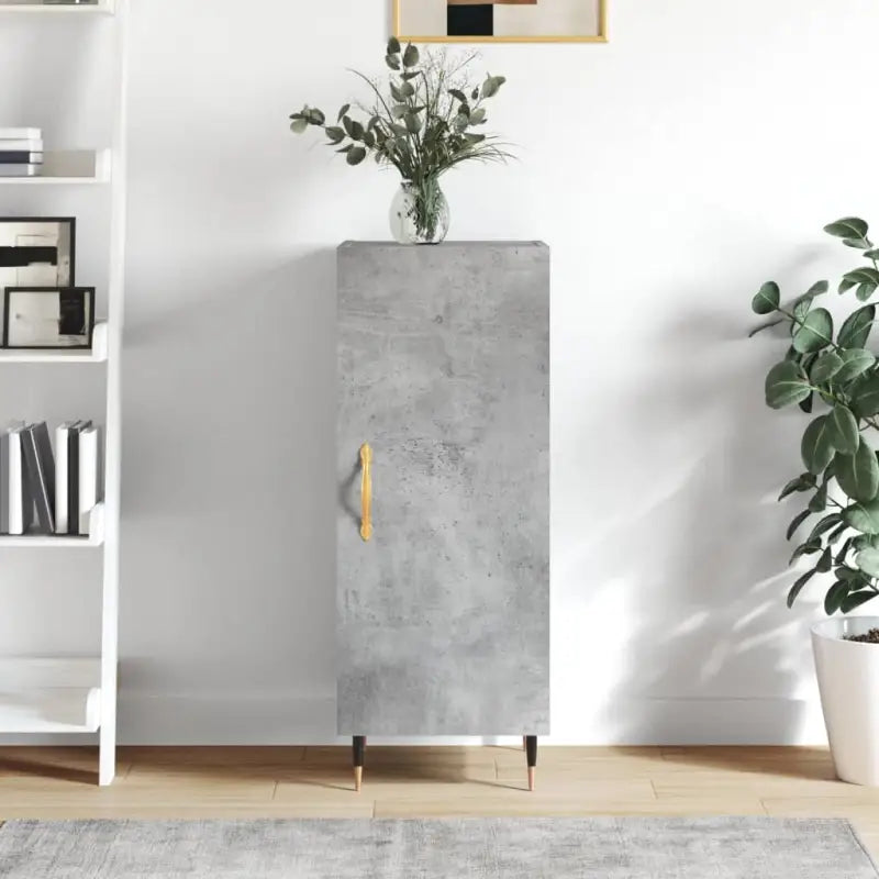 Hoogglans wit dressoir met bewerkt hout en metalen poten - Betongrijs / 1 - Dressoirs & buffetkasten