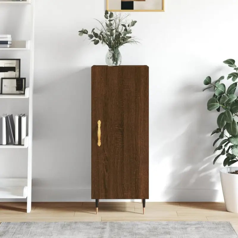 Hoogglans wit dressoir met bewerkt hout en metalen poten - Bruineiken / 1 - Dressoirs & buffetkasten