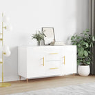 Hoogglans wit dressoir met bewerkt hout en metalen poten - Dressoirs & buffetkasten
