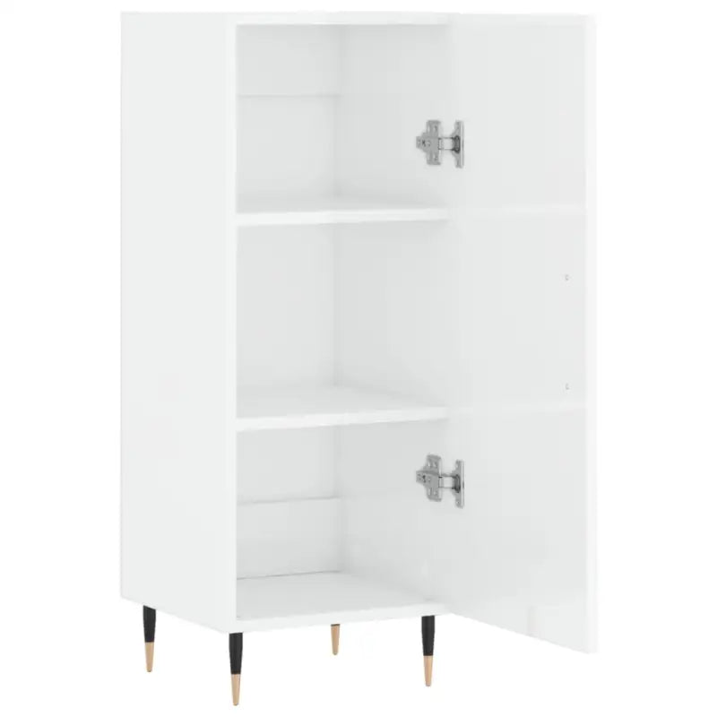 Hoogglans wit dressoir met bewerkt hout en metalen poten - Dressoirs & buffetkasten