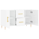 Hoogglans wit dressoir met bewerkt hout en metalen poten - Dressoirs & buffetkasten