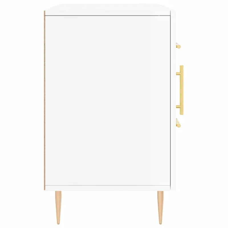 Hoogglans wit dressoir met bewerkt hout en metalen poten - Dressoirs & buffetkasten