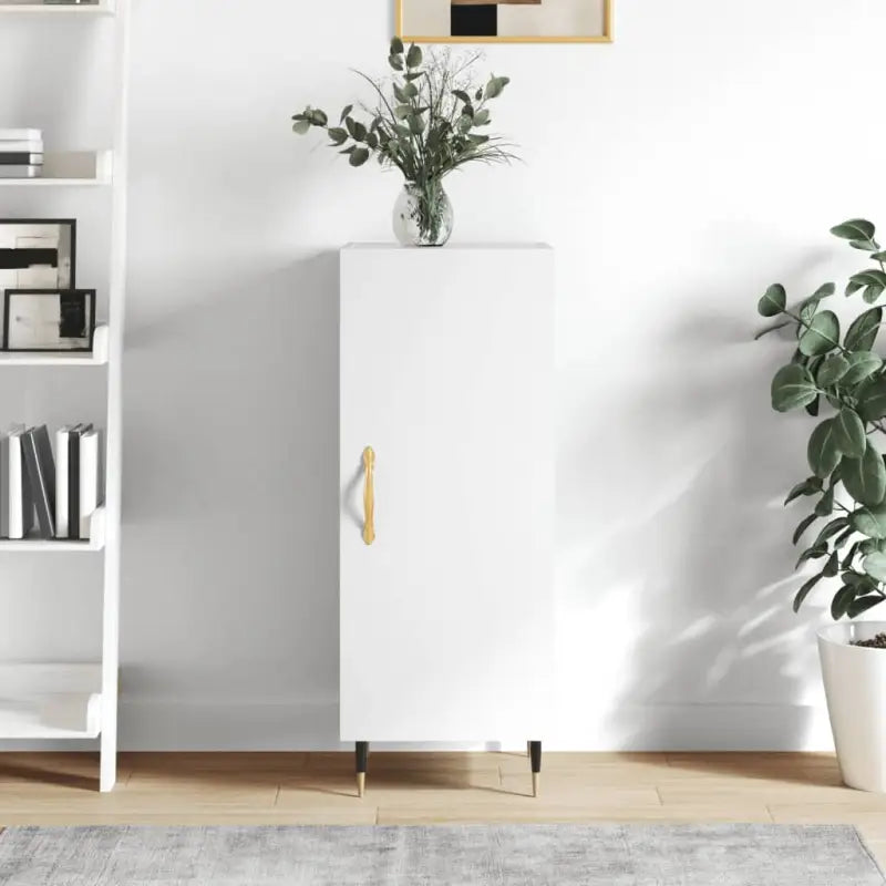 Hoogglans wit dressoir met bewerkt hout en metalen poten - Dressoirs & buffetkasten