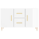 Hoogglans wit dressoir met bewerkt hout en metalen poten - Dressoirs & buffetkasten