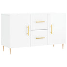Hoogglans wit dressoir met bewerkt hout en metalen poten - Dressoirs & buffetkasten