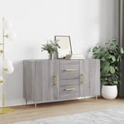 Hoogglans wit dressoir met bewerkt hout en metalen poten - Grijs sonoma / 1 - Dressoirs & buffetkasten