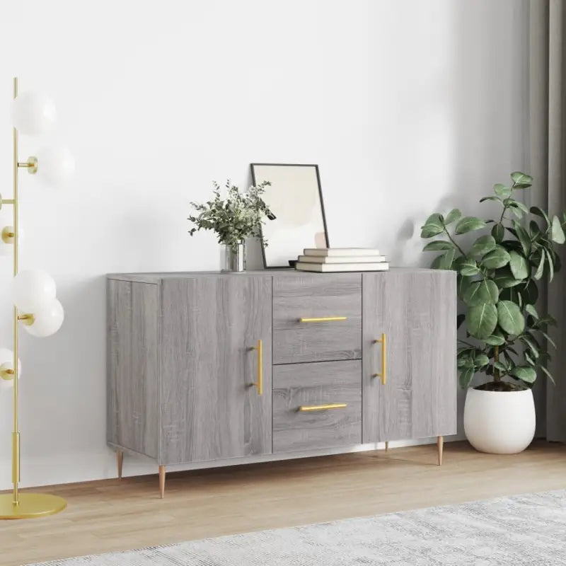 Hoogglans wit dressoir met bewerkt hout en metalen poten - Grijs sonoma / 1 - Dressoirs & buffetkasten