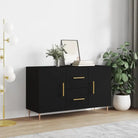 Hoogglans wit dressoir met bewerkt hout en metalen poten - Zwart / 1 - Dressoirs & buffetkasten