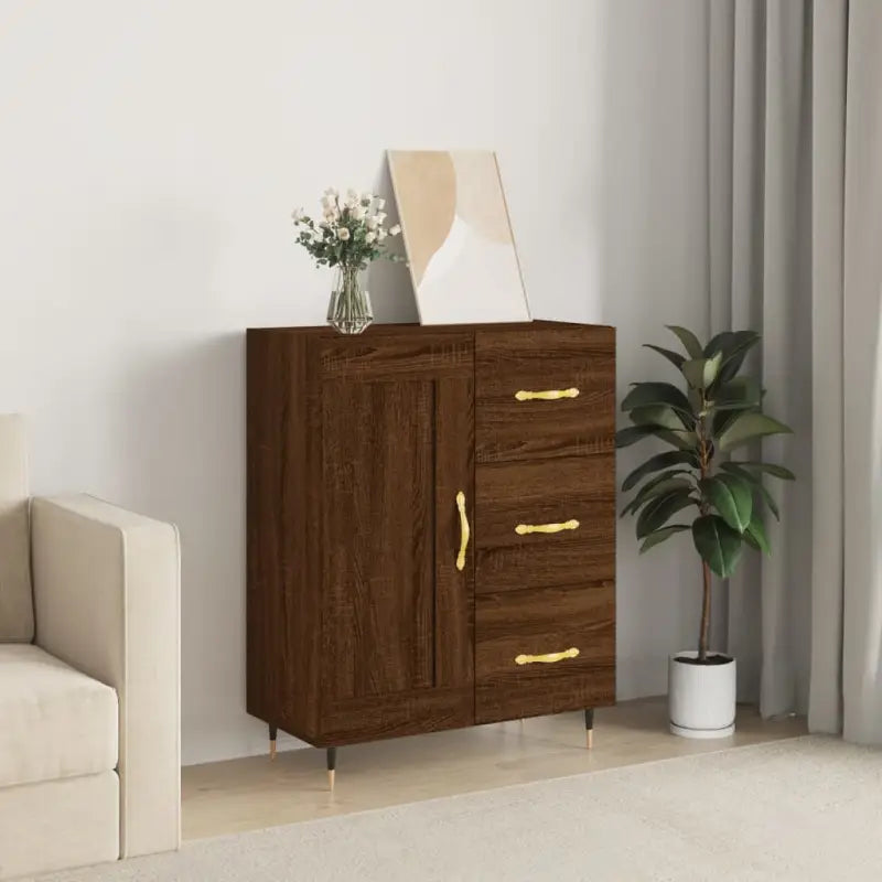 Hoogglans wit dressoir met bewerkt hout voor een tijdloze uitstraling - Bruineiken / 1 - Dressoirs & buffetkasten