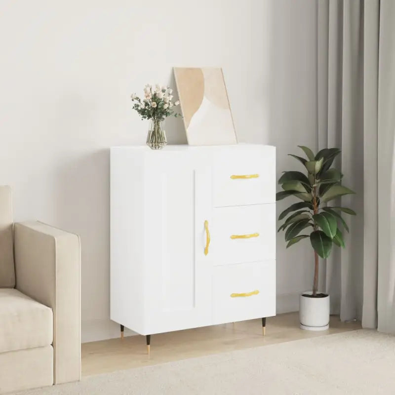 Hoogglans wit dressoir met bewerkt hout voor een tijdloze uitstraling - Wit / 1 - Dressoirs & buffetkasten