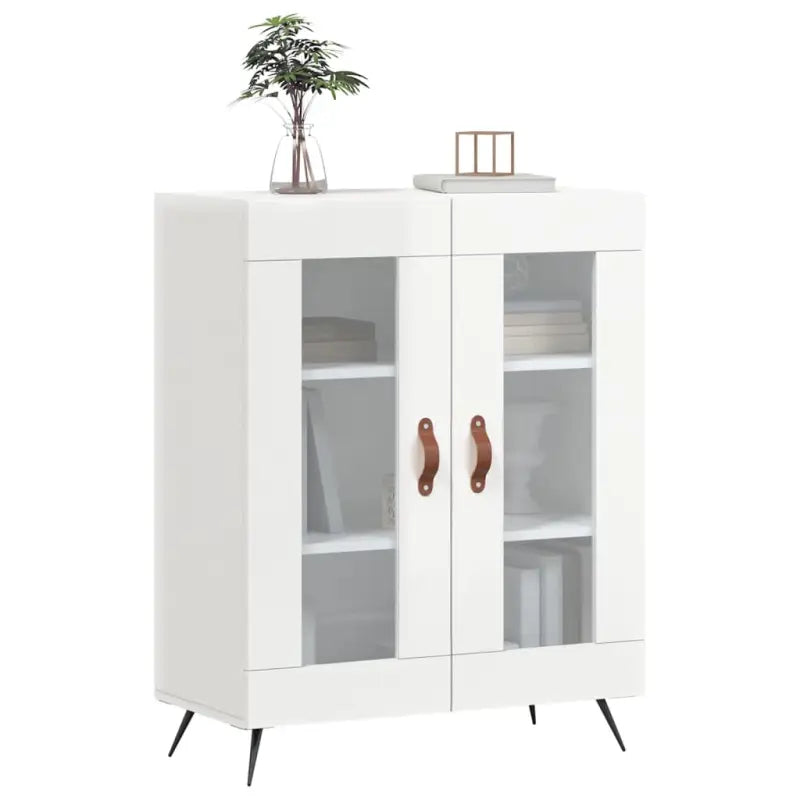 Hoogglans wit dressoir met glas en bewerkt hout voor een tijdloze uitstraling - Dressoirs & buffetkasten