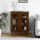 Hoogglans wit dressoir met glas en bewerkt hout voor een tijdloze uitstraling - bruin eikenkleur / 1 - Dressoirs &