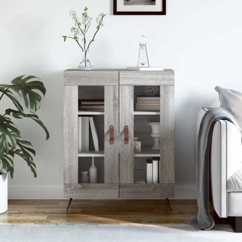 Hoogglans wit dressoir met glas en bewerkt hout voor een tijdloze uitstraling - Grijs sonoma / 1 - Dressoirs &