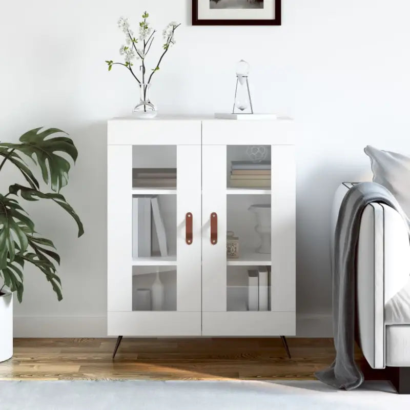 Hoogglans wit dressoir met glas en bewerkt hout voor een tijdloze uitstraling - Wit / 1 - Dressoirs & buffetkasten