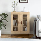 Hoogglans wit dressoir met glas en bewerkt hout voor een tijdloze uitstraling - Sonoma eiken / 1 - Dressoirs &