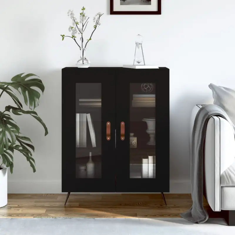 Hoogglans wit dressoir met glas en bewerkt hout voor een tijdloze uitstraling - Zwart / 1 - Dressoirs & buffetkasten