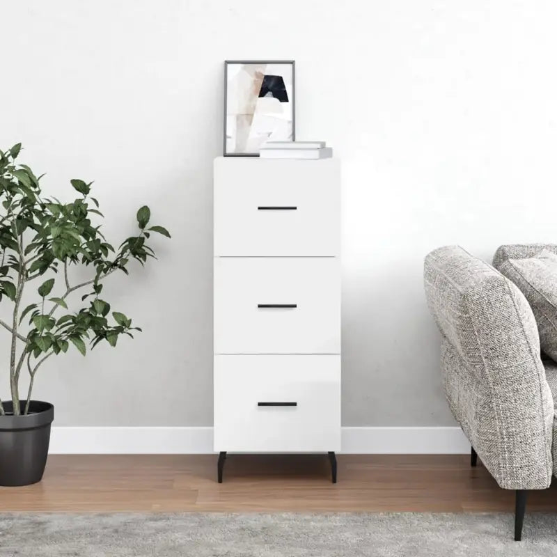 Hoogglans wit dressoir met metalen poten en bewerkt hout - Hoogglans wit / 1 - Dressoirs & buffetkasten