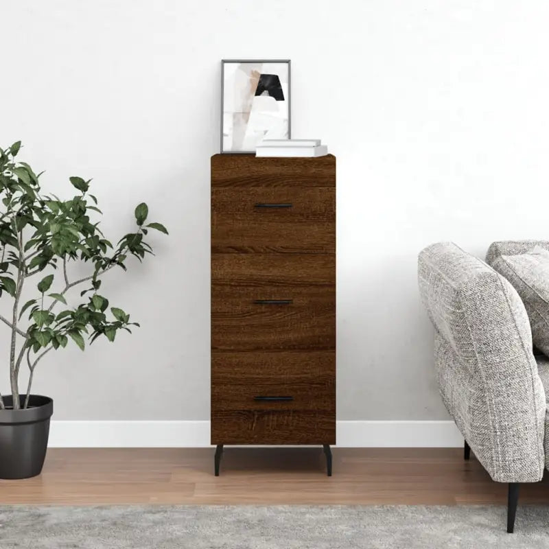 Hoogglans wit dressoir met metalen poten en bewerkt hout - Bruineiken / 1 - Dressoirs & buffetkasten