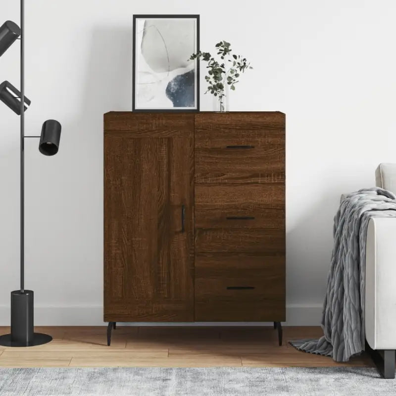 Hoogglans wit dressoir met metalen poten en bewerkt hout - Bruineiken / 1 - Dressoirs & buffetkasten