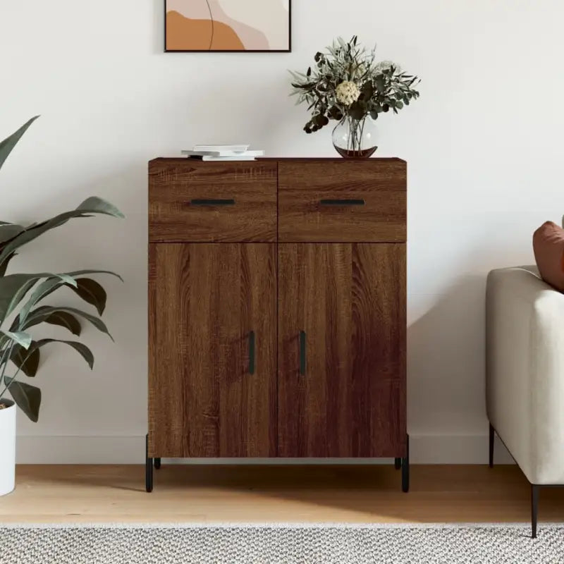Hoogglans wit dressoir met metalen poten en bewerkt hout - Bruineiken / 1 - Dressoirs & buffetkasten