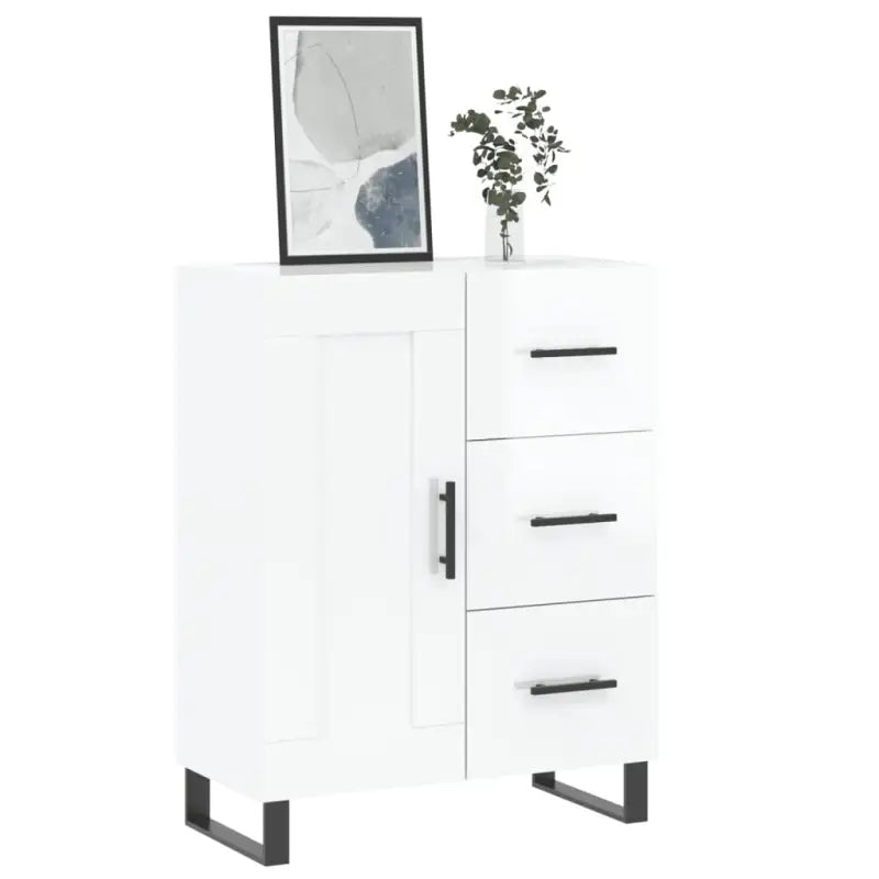 Hoogglans wit dressoir met metalen poten en bewerkt hout - Dressoirs & buffetkasten
