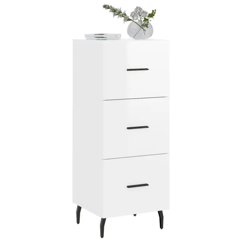 Hoogglans wit dressoir met metalen poten en bewerkt hout - Dressoirs & buffetkasten