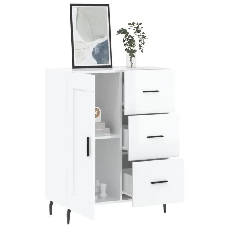 Hoogglans wit dressoir met metalen poten en bewerkt hout - Dressoirs & buffetkasten