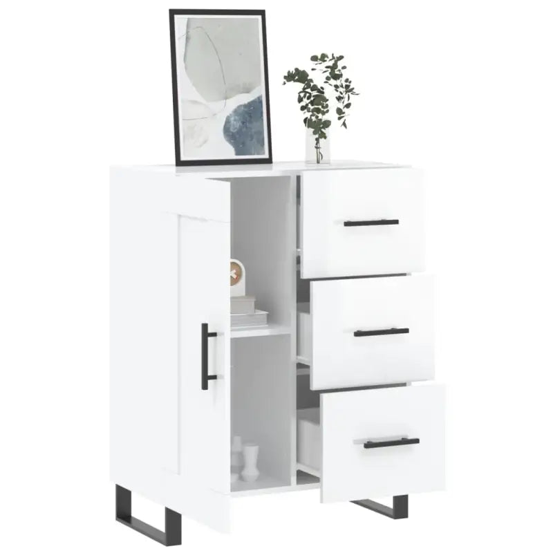 Hoogglans wit dressoir met metalen poten en bewerkt hout - Dressoirs & buffetkasten