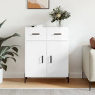 Hoogglans wit dressoir met metalen poten en bewerkt hout - Dressoirs & buffetkasten