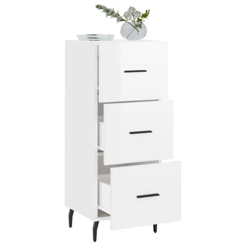 Hoogglans wit dressoir met metalen poten en bewerkt hout - Dressoirs & buffetkasten