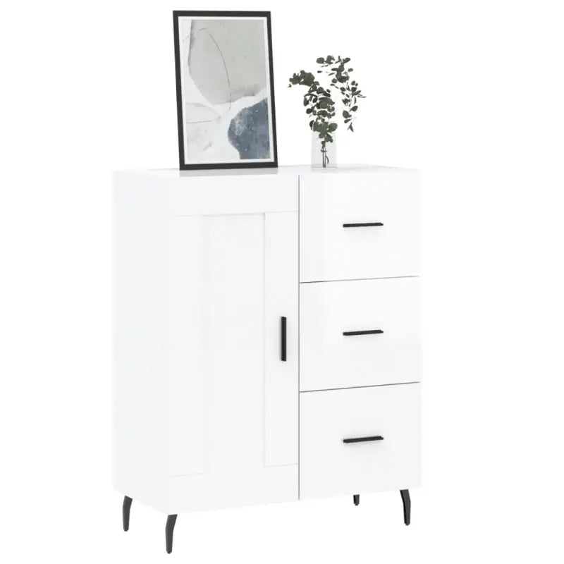 Hoogglans wit dressoir met metalen poten en bewerkt hout - Dressoirs & buffetkasten