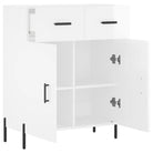 Hoogglans wit dressoir met metalen poten en bewerkt hout - Dressoirs & buffetkasten