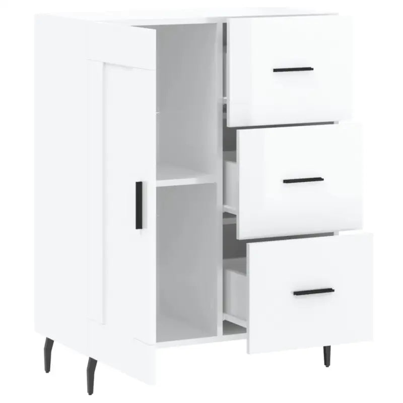 Hoogglans wit dressoir met metalen poten en bewerkt hout - Dressoirs & buffetkasten