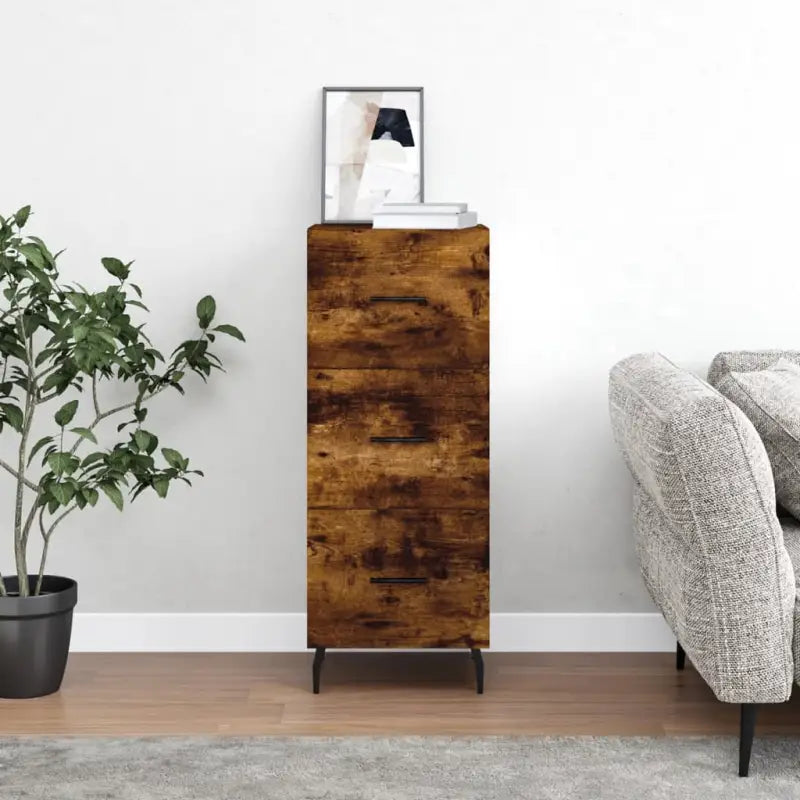 Hoogglans wit dressoir met metalen poten en bewerkt hout - Gerookt eiken / 1 - Dressoirs & buffetkasten