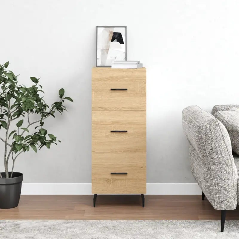 Hoogglans wit dressoir met metalen poten en bewerkt hout - Sonoma eiken / 1 - Dressoirs & buffetkasten