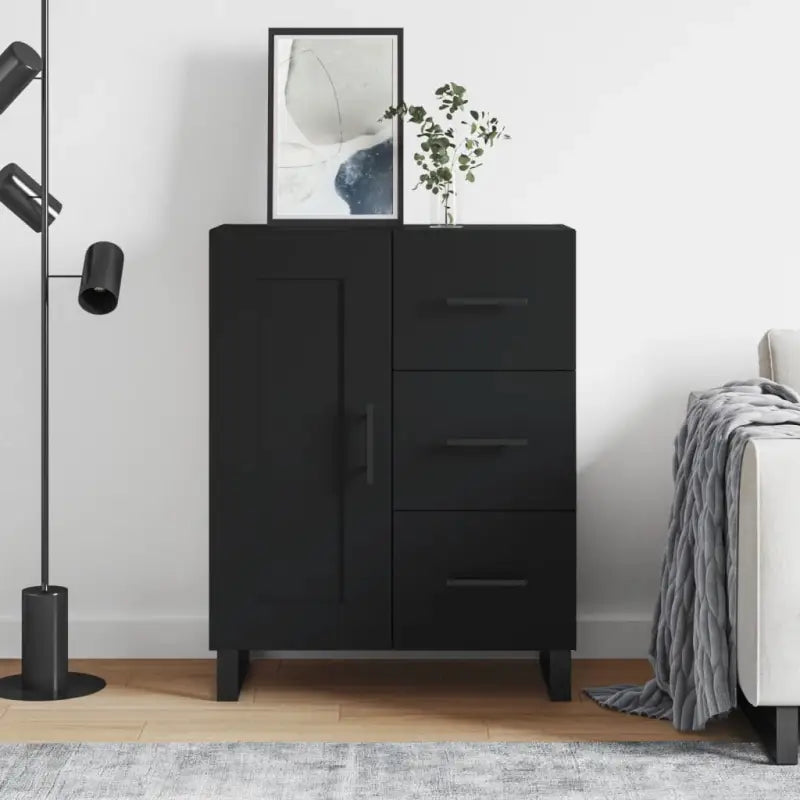 Hoogglans wit dressoir met metalen poten en bewerkt hout - Zwart / 1 - Dressoirs & buffetkasten