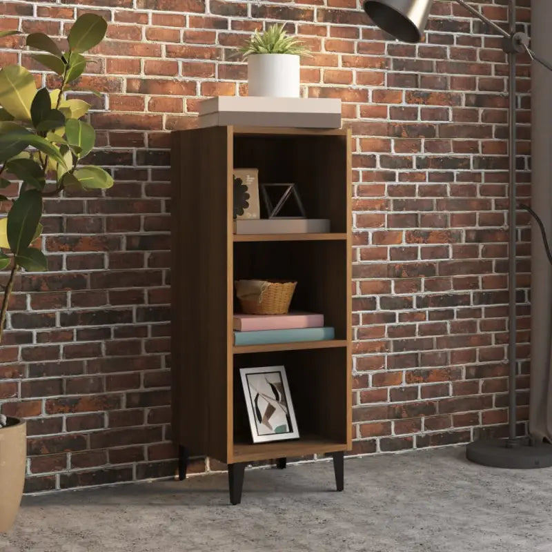 Hoogglans wit dressoir van bewerkt hout met metalen poten - bruin eikenkleur / 1 - Dressoirs & buffetkasten