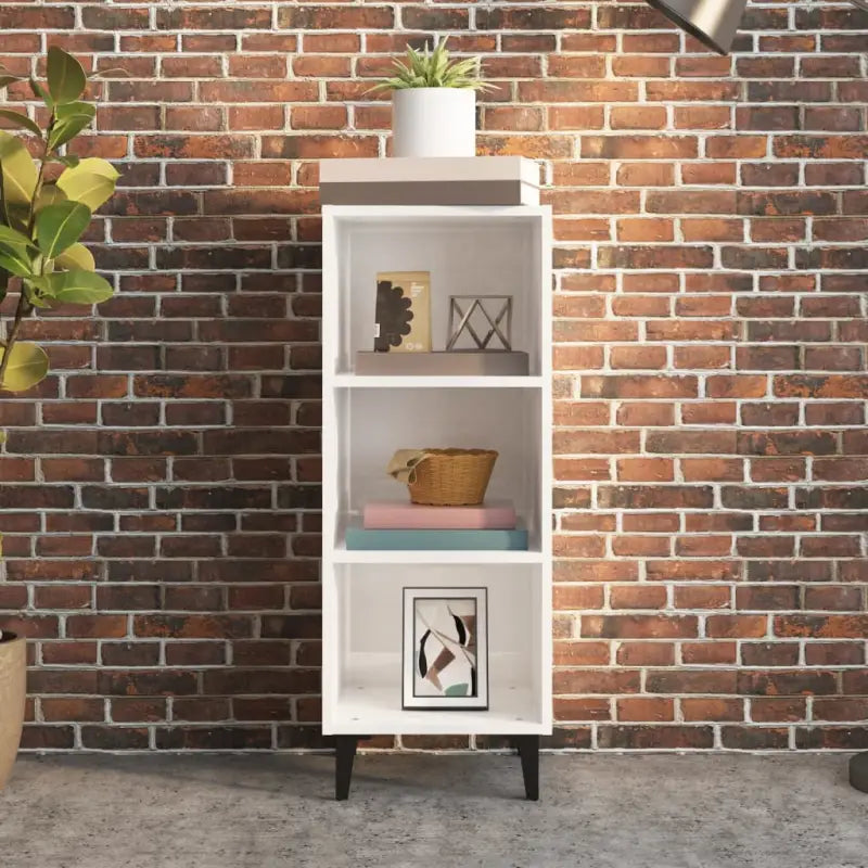 Hoogglans wit dressoir van bewerkt hout met metalen poten - Dressoirs & buffetkasten