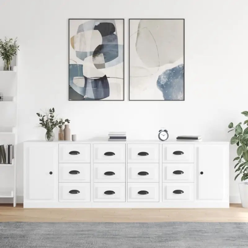 Hoogglans wit dressoir van bewerkt hout met tijdloze uitstraling - Wit / 3 - Dressoirs & buffetkasten