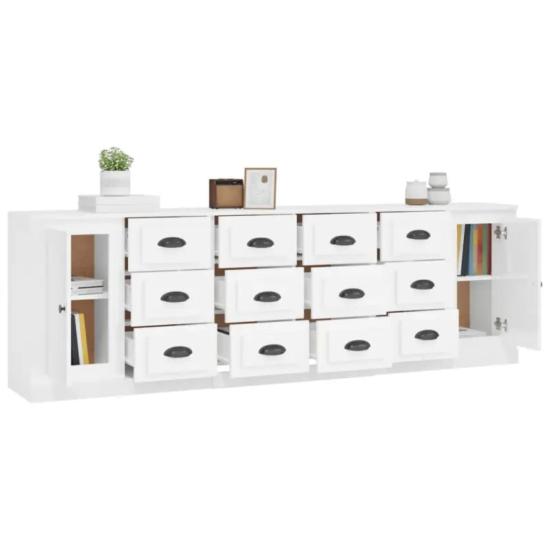 Hoogglans wit dressoir van bewerkt hout met tijdloze uitstraling - Dressoirs & buffetkasten