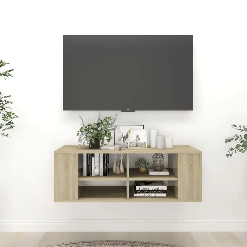 Hoogglans wit Tv-meubel met bewerkt hout en verstelbare opbergruimte - Sonoma eiken / 1 - Tv-meubels